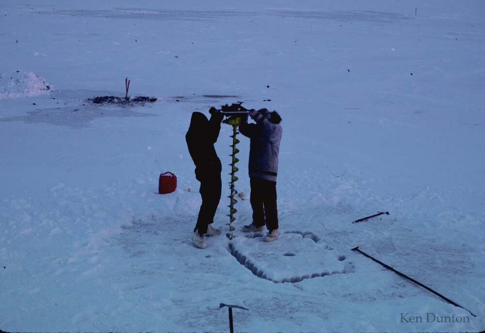 Drilling a dive hole in 2 m of ice, 1980